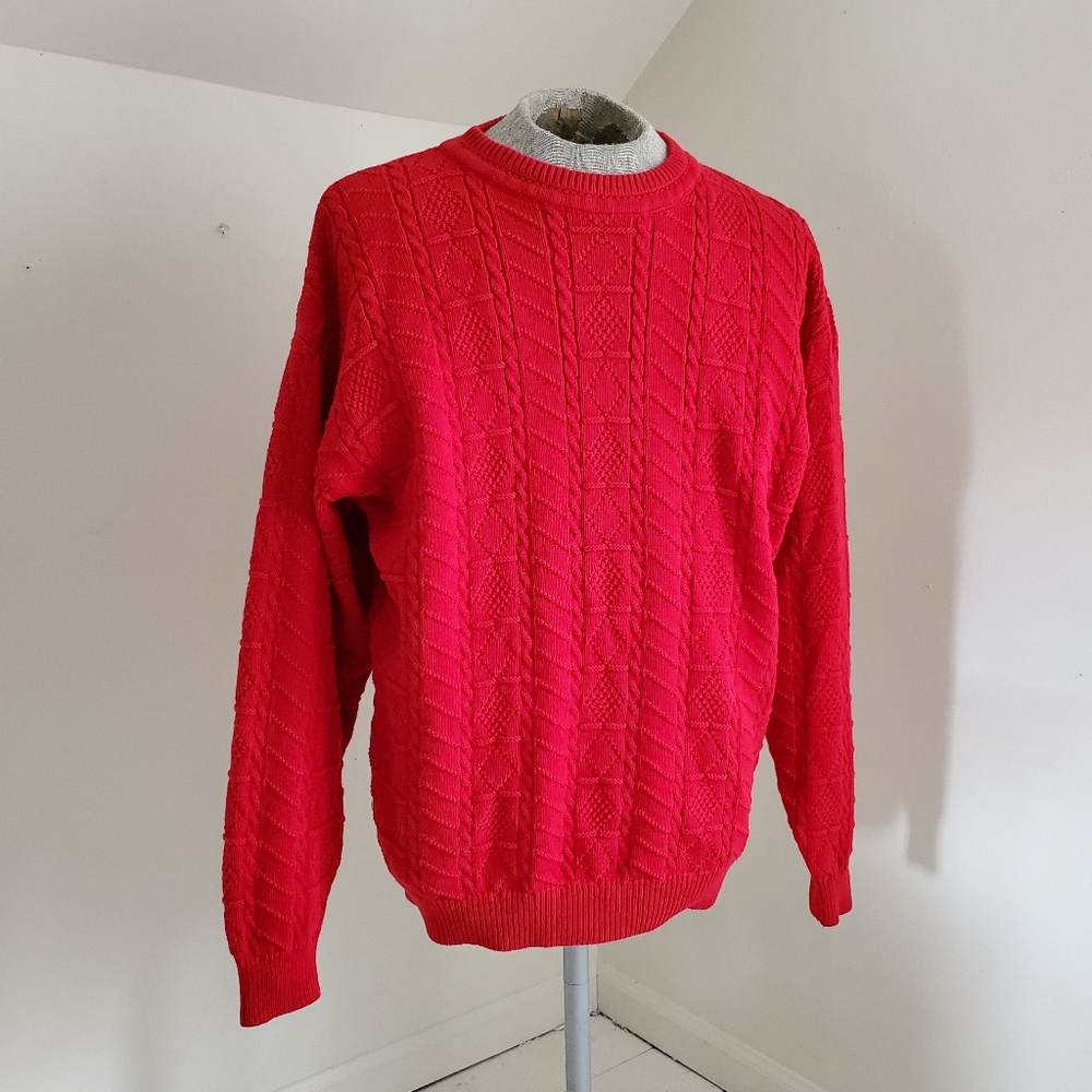Vintage Kipling Red Cableknit Crewneck Sweater Size XL